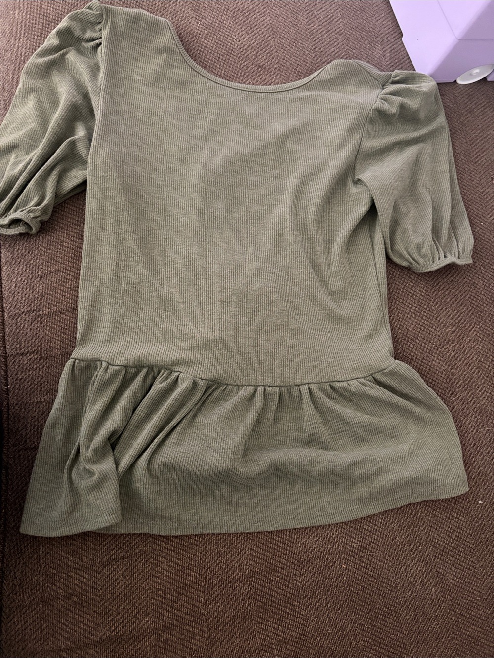 Olive Green Puff-Sleeve Peplum Top - Women